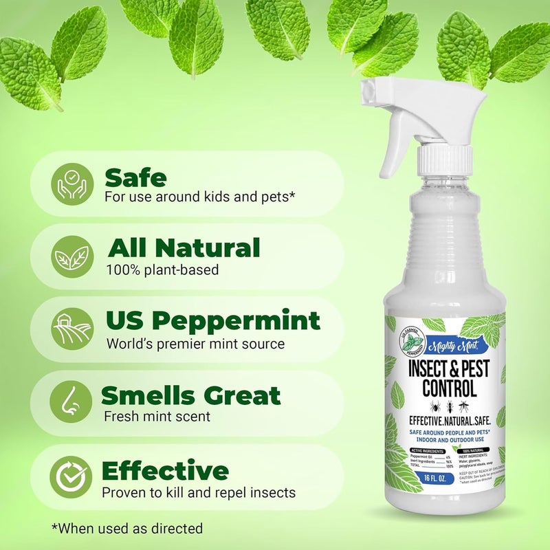 Mighty Mint Peppermint Oil Insect Repellent Spray – Natural Indoor & Outdoor Bug Control for Spiders, Ants, Roaches, and More – Plant-Based, Extra-Strong Formula - 16 oz (Pack of 2) - Image 2